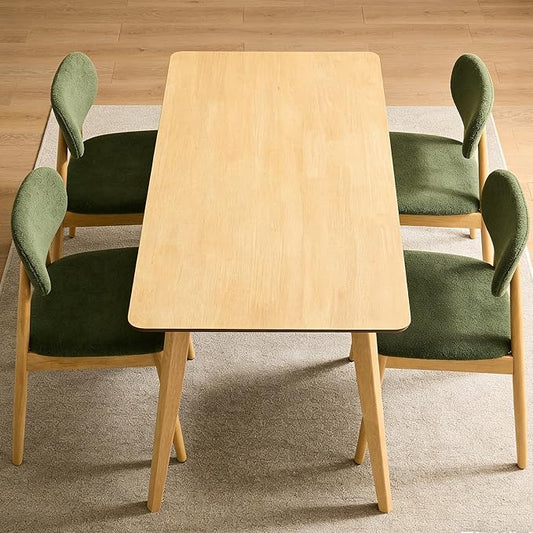 5-piece Dining Table Set for 4 with Chairs, Space Saving Farmhouse Kitchen Table & 4 Upholstered Chairs with Rubber Wood Frame, Mid-Century Modern Dining Room Set (Green)