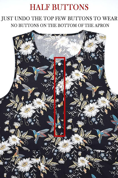 Nanxson Cobbler Apron for Women with 2 Patch Pockets Cotton Printed Vintage Apron with Buttons for Work Chef Kitchen Home