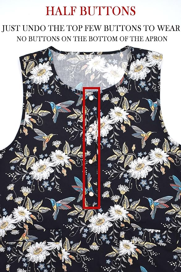 Nanxson Cobbler Apron for Women with 2 Patch Pockets Cotton Printed Vintage Apron with Buttons for Work Chef Kitchen Home