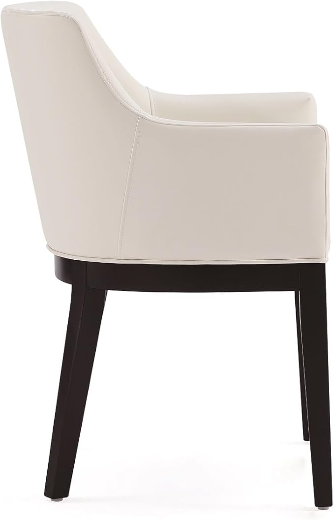 Manhattan Comfort Gansevoort Modern Faux Leather Dining Chair with Arms, Leatherette Upholstery on Solid Beech Wood Frame, Accent Furniture for Kitchen Table or Office, Set of 1, Cream