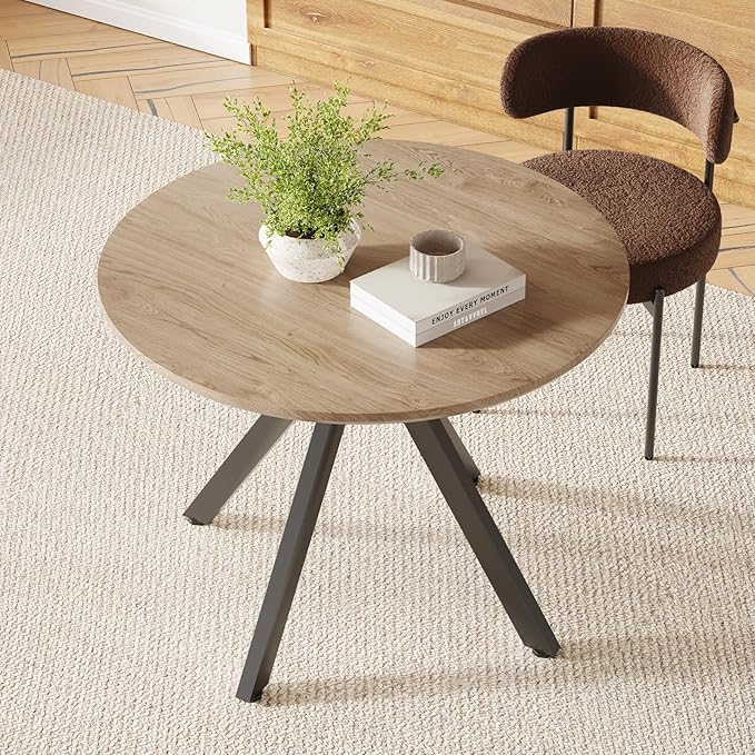 47" Solid Wood Island Table, Rustic Dining Table with X-Shaped Pedestal, Farmhouse Dining Table with Floor-Protecting for Dining Room & Kitchen, Black+Brown