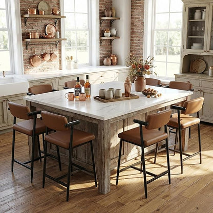 GarveeHome Counter Height Bar Stools Set of 8 with Armrests, 26" Upholstered 8pcs Tall Bar Stools Set, Long Backrest & Extra Thick Cushion, Modern High Barstools for Kitchen Island, Pub, Coffee Brown