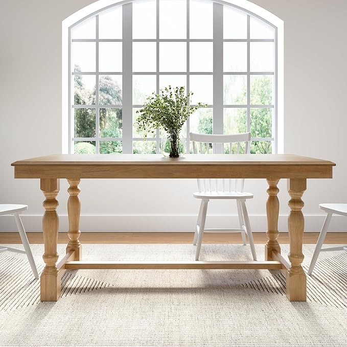Bush Home 67-Inch Dining Table for 4-6 People, Squire Trestle Farmhouse Rectangular Wood Dining Room Table, Kitchen, Living Room, Sterling Dining Collection, Natural Honey Brown