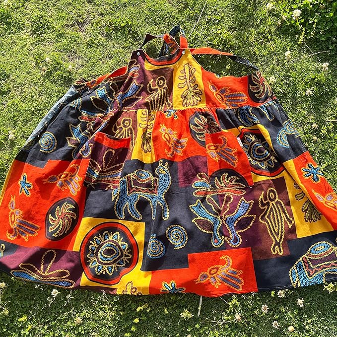 Cityelf Vintage Pinafore Apron Dress Snap Adjust Linen Cotton with Pockets Floral Aprons for Cooking Gardening