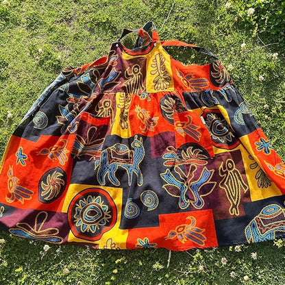 Cityelf Vintage Pinafore Apron Dress Snap Adjust Linen Cotton with Pockets Floral Aprons for Cooking Gardening