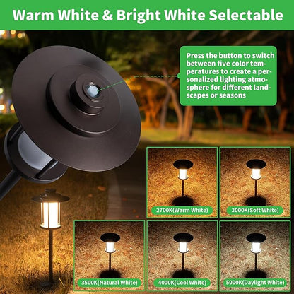 Low Voltage Landscape Path Light, Warm & Cool White Selectable Pathway Lights Wired, 12v Walkway Lamp IP65 Waterproof, LED Oil-Rubbed-Bronze Aluminum 150LM for Outside Patio Yard (4 Pack)