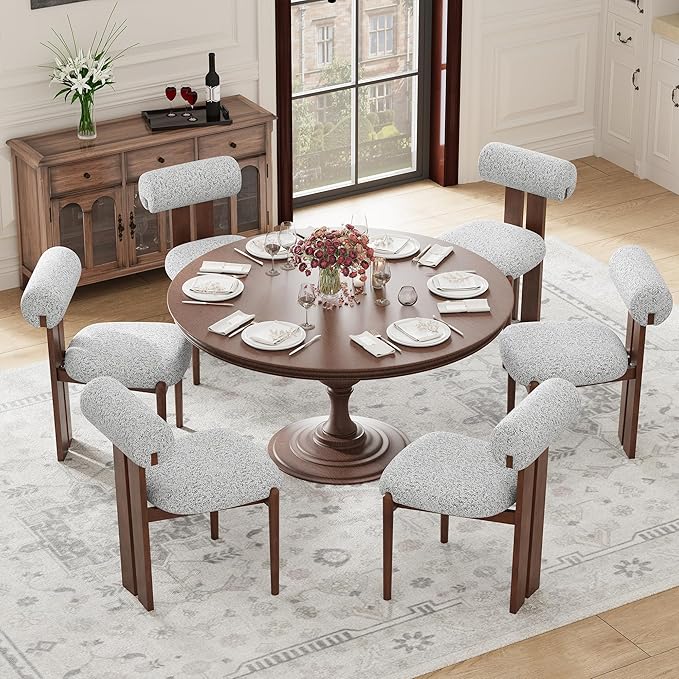 MALOL Modern Wooden Dining Chairs Set of 2, Upholstered Fabric Kitchen Chairs with Sculptural Backrest, Mid-Century Farmhouse Dining Room Chairs with Solid Wood Legs, Light Grey