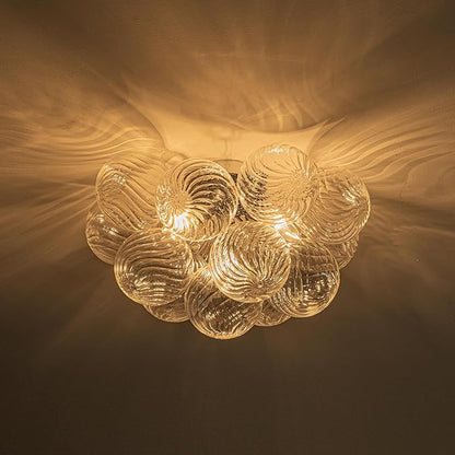 GoYeel Modern Chandelier Close to Ceiling Light Fixture 3 Light Contemporary Mid Century Glass Chandelier 18.5" with 13 Clear Swirled Globe Foyer Bedroom Living Room
