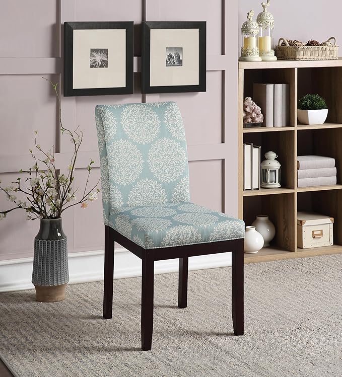 OSP Home Furnishings Dakota Upholstered Parsons Dining Chair with Espresso Finish Wood Legs, Gabrielle Sky