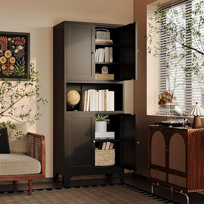 69" H Kitchen Pantry Cabinet with Countertop,Kitchen Hutch Cabinet with Storage,Black Metal Storage Cabinet,Microwave Cabinet,