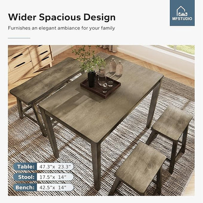 MFSTUDIO Dining Table Set for 4, Counter Height Table and Chairs, Kitchen Table Set with Bench, Breakfast Bar Table and Chairs Set Space Saving, Smoky Brown