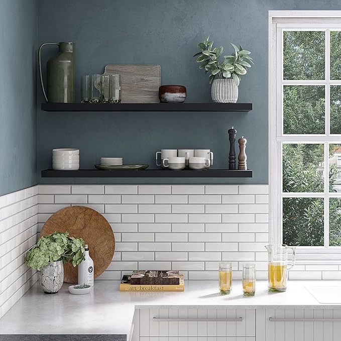 Ballucci Floating Shelves for Wall, 48" Wood Wall Shelf Set of 2, with Invisible Brackets for Bathroom, Living Room, Bedroom, Kitchen, Nursery, 8" Deep, Black