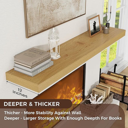 Venusmiles Floating Shelves for Wall, 55 Inch Wide x 12 Inch Deep Floating Shelves, Long Wood Floating Wall Shelf Shelves for Living Room Bathroom Bedroom Kitchen Home - (Oak, 55" W x 12" D x 2" H)