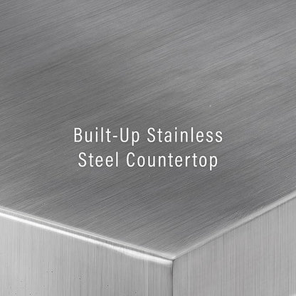 Crosley Furniture Silvia Stainless Steel Top Kitchen Island, Microwave Stand, Coffee Bar, with Shelves, Navy/Stainless Steel