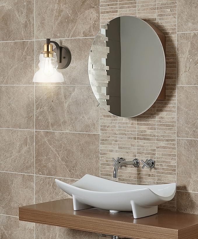 JONATHAN Y 6.5" Brass Gold/Oil Rubbed Bronze Modern Industrial Rustic 1-Light LED Vanity Light with Clear Glass Shade, Vintage Wall Sconce for Bathroom Kitchen Hallway, LED Bulb Included JYL3544A