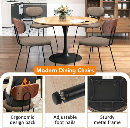 LSSPAID Dining Chairs Set of 2, Linen Fabric Upholstered Dining Room Chairs with Walnut Bentwood Back, Mid-Century Modern Kitchen Chairs with Adjustable Feet Pads, Coffee