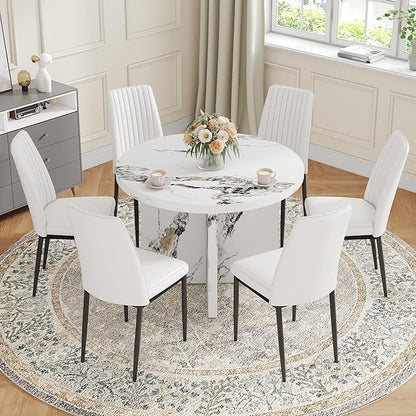 42" Solid MDF Island Table, Rustic Dining Table with Multi-Purpose, Farmhouse Dining Table with Modern Style for 4-6 Person Dining, White