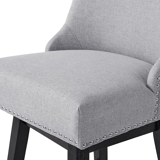 Counter Height Swivel Bar Stools Set of 3, Modern Linen Fabric Swivel Barstools with Back and Wood Legs, Upholstered 26" Seat Height Counter Stools for Kitchen Island, Home Bar, Grey