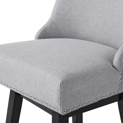 Counter Height Swivel Bar Stools Set of 3, Modern Linen Fabric Swivel Barstools with Back and Wood Legs, Upholstered 26" Seat Height Counter Stools for Kitchen Island, Home Bar, Grey