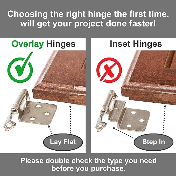 DecoBasics Cabinet Hinges Brushed Nickel for Kitchen Cabinets Doors (2 Pair -4 Pcs) -1/2" Overlay (Variable) -Self Closing Kitchen Cabinet Hinges Flush Mount w/Silicon Bumpers & Hardware Screws…