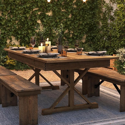 Flash Furniture Hercules Folding Farmhouse Dining Room Table with X Legs, Commercial Grade Rectangular Solid Pine Farm Table for 8, 7' x 40", Antique Rustic