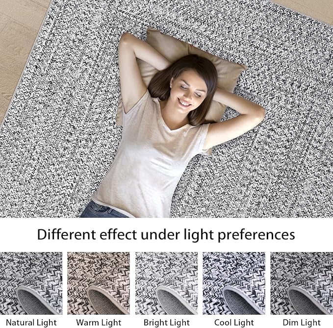Washable Area Rugs 10x13 Modern Rugs for Bedroom Grey Rug Imitation Braided Soft Large Area Rug Non Slip Throw Rugs Stain Resistant Carpet for Nursery Dining Room Office 10'x13' Light Grey