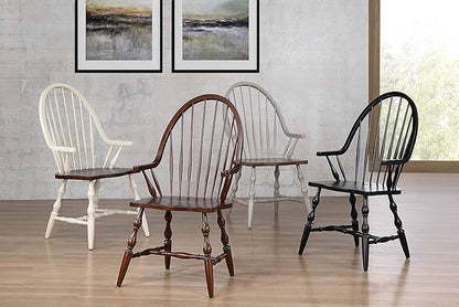 Sunset Trading Black Cherry Selections Windsor Spindleback Dining Chair with Arms | Fully Assembled Kitchen Armchair| Modern Farmhouse Minimalist Country Cottage | Antique Black Solid Wood