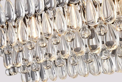 Edvivi Rectangular Linear Crystal Chandelier 40 in. W, 6 Lights Luxury Glam Adjustable Ceiling Lighting Fixture with 4 Rows of Teardrop Crystals for Living Dining Room Kitchen Island, Antique Bronze