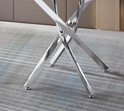 Glass Dining Table,36'' Round Dining Kitchen Table,Modern X-Design Dining Room Table with Silver Stainless Steel Base for Dining Room