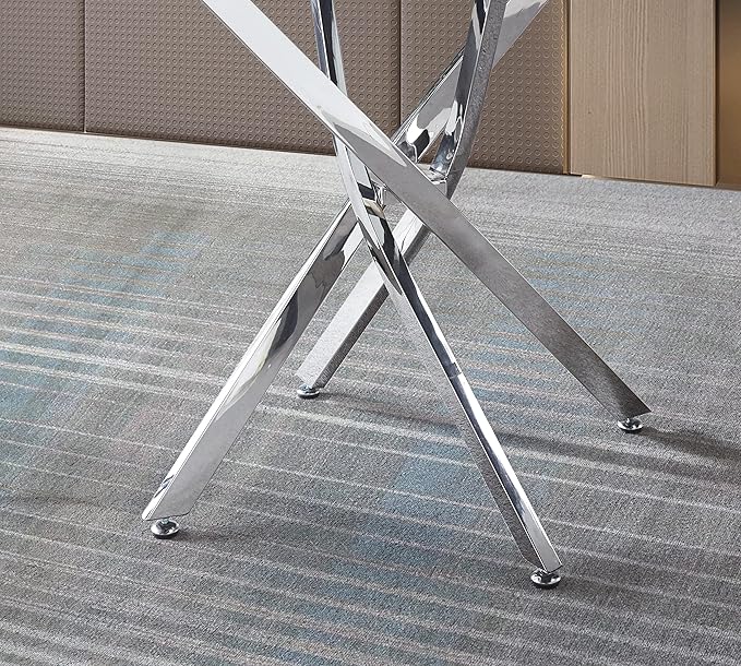 Modern Glass Dining Table Round Dining Room Table with Tempered Glass Top, Silver Stainless Steel Base Home Office Kitchen Dining Room Table Furniture, 36" D x 36" W x 30" H