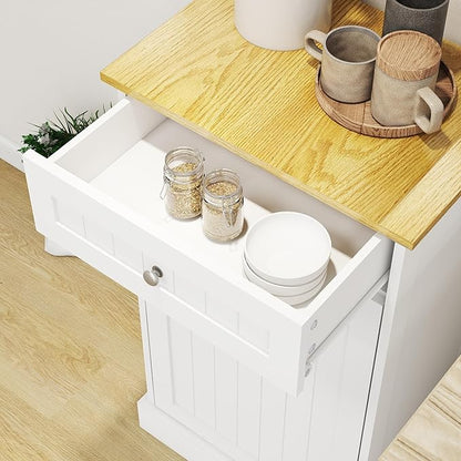 Ball & Cast Tilt-Out Trash Cabinet with One Drawer, Multifunctional White Hidden Garbage Can, Wooden Trash Can for Kitchen, Bathroom and Living Room, White