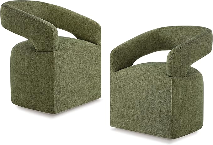 KISLOT Upholstered Dining Chairs with Casters, Modern Barrel Side Armchair with Rollers for Dining Room, Bedroom, Kitchen, Reading Room, Green, Set of 2