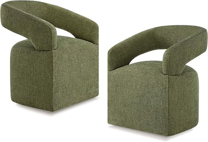 KISLOT Upholstered Dining Chairs with Casters, Modern Barrel Side Armchair with Rollers for Dining Room, Bedroom, Kitchen, Reading Room, Green, Set of 2
