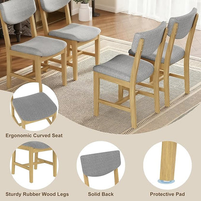 VilroCaz Rustic 5-Piece Dining Set, Solid Wood Rectangle Table with 4 Upholstered Chairs, Farmhouse-Style Dining Furniture for Kitchen & Dining Room, Minimalist Dining Set for 4 (Natural-1.21)