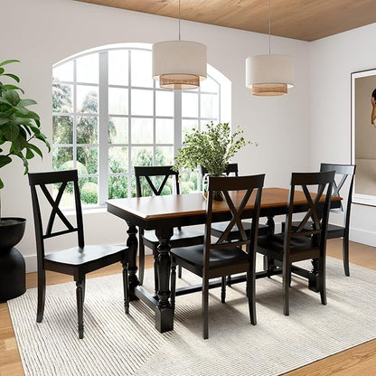 Bush Home Rectangular Dining Table Set for 6, with 67 inch Squire Trestle, Cross Back Dining Chairs, Farmhouse Decor, Sterling Collection, Light Brown and White