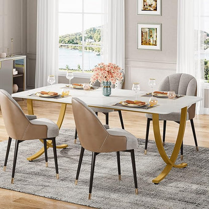 LITTLE TREE Dining Room Table, Kitchen Table with Faux Marble Table Top and Gold Metal Legs