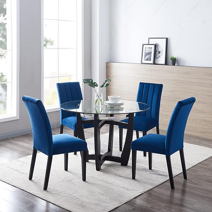 Dining Table, 48 Inch Clear Tempered Glass Round Dining Table, Solid Wood Base Dining Room Table, 31" High, Modern Round Kitchen Dining Room Table Furniture