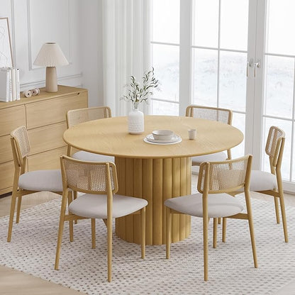 Casaphoria 52" Round Dining Table, Modern Wood Kitchen Table with Cylindrical Wide Bar Protruding Base for Living Room & Dining Room, Easy Assembly Farmhouse Furniture for 4-6, Oak