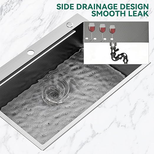 YITAHOME Drop In Kitchen Sink Workstation with Pull-down Faucet, 304 Stainless Steel Single Bowl Top Mount Sink w/Ledge & Accessories, Honeycomb Surface Design, 33 x 22 x 10 in, Silver