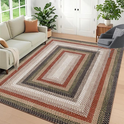 Imitation Braided Collection-Print Washable Area Rug 6x9 Rug for Living Room Non Slip Modern Soft Area Rug for Bedroom Farmhouse Throw Rugs Contemporary Stain Resistant Carpet for Dining Room