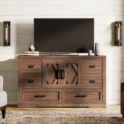WAMPAT 54" W Large Sideboard Buffet Cabinet with Storage,Wood Farmhouse Sideboard Table with Barn Doors and Drawers for Kitchen,Dining Room,Coffee Bar,Dark Brown