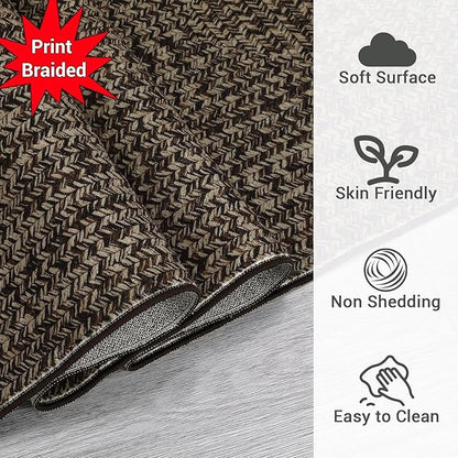 Printed Washable Rugs 10x13 Area Rug for Living Room Modern Bedroom Rug Print Braided Soft Large Area Rug Non Slip Throw Rugs Stain Resistant Carpet for Nursery Dining Room 10'x13' Black/Brown