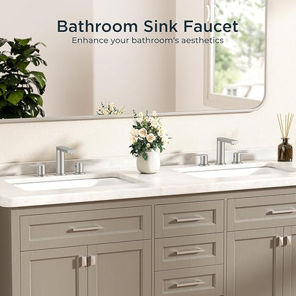 FORIOUS Brushed Nickel Bathroom Faucets 3 Hole, 8 Inch Widespread Bathroom Sink Faucet with Pop-up Drain and Cupc Supply Lines, 2-Handle for Vanity, Hotel Restroom