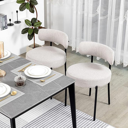 DYHOME Light Grey Boucle Dining Chairs Set of 6, Mid Century Modern Upholstered Kitchen Chairs with Metal Legs, Round Modern Dining Room Chairs