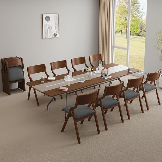 Ball & Cast Upholstered Folding Dining Chairs Set of 2, Foldable Wooden Chair 2-Pack, Portable Office-Chair for Kitchen Outdoor Activity, Easy Carry & Storage, Walnut+Grey