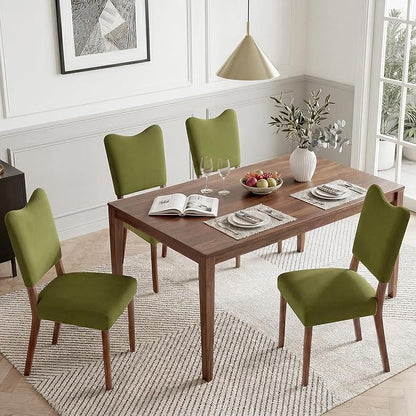 KISLOT Upholstered Dining Chairs Set of 6, Modern Velvet Kitchen Chairs with Solid Wood Legs, High Back Wooden Dining Room Chairs with Dark Walnut Color Legs for Farmhouse Kitchen Dining Room, Green
