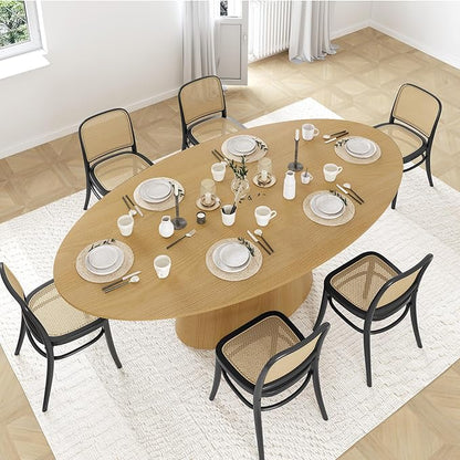 Casaphoria 72" Oval Dining Table for 6-8 People, Mid Century Modern Wood Kitchen Table, Minimalist Pedestal Dining Room Furniture with Child-Safe Round Edges (Natural)