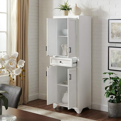 Crosley Furniture Tara Pantry Storage Cabinet with Shelves, Kitchen, Dining, or Laundry Room, Distressed White