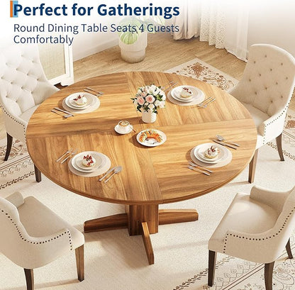 IDEALHOUSE Round Dining Table for 4-6 People, 47" Wood Kitchen Table with Sturdy Pedestal Base, Farmhouse Circle Dinner Tables for Dining Room, Living Room, Apartment, Walnut