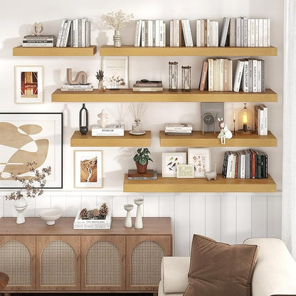 Venusmiles Floating Shelves for Wall, 48 Inch Wide x 12 Inch Deep Floating Shelves, Long Wood Floating Wall Shelf Shelves for Living Room Bathroom Bedroom Kitchen Home - (Oak, 48" W x 12" D x 2" H)